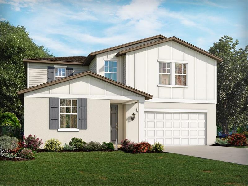 Front exterior of a new home in Two Rivers - Classic Series, Zephyrhills, FL, highlighting curb appeal (Image 1). Front exterior of a new home in Two Rivers - Classic Series, Zephyrhills, FL, highlighting curb appeal (Image 1).