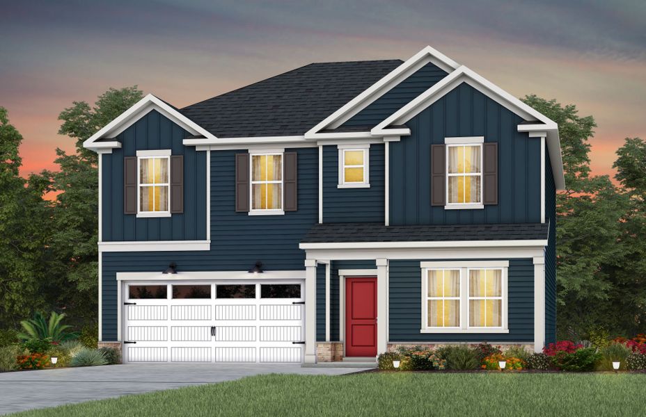 Front exterior of a new home in Bryton, Huntersville, NC, highlighting curb appeal (Image 22).