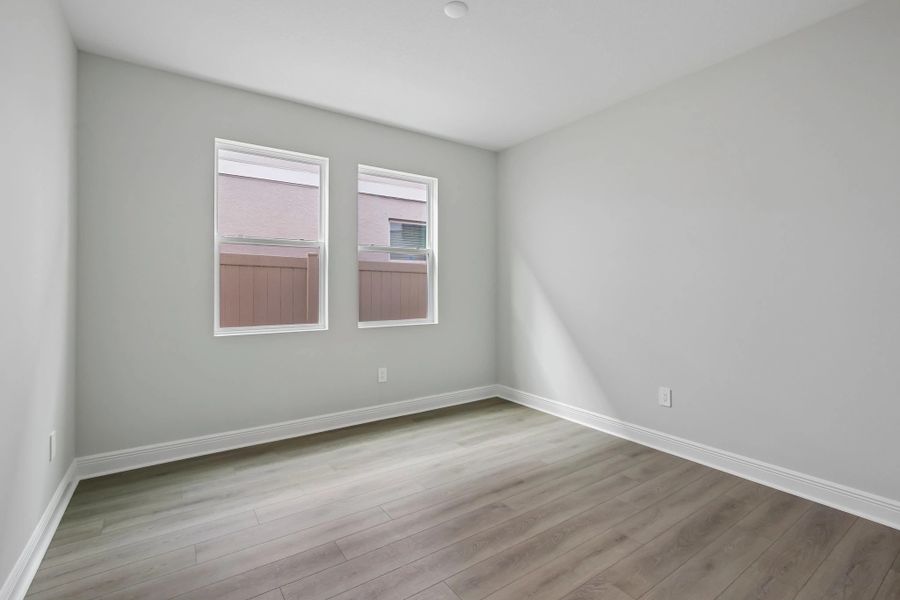 Down the hall from the dining room is a flex room