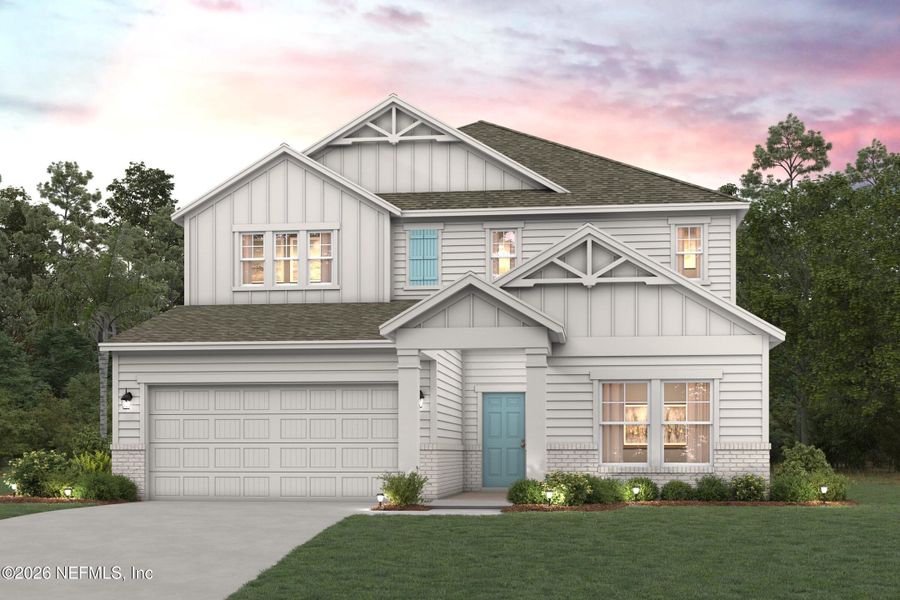 Front exterior of a new home in Reserve East, Flagler Beach, FL, highlighting curb appeal (Image 6).