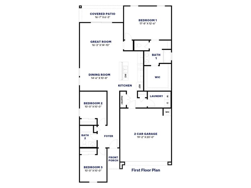 2D floor plan layout for the Caden by D.R. Horton in Anthem at Merrill Ranch, Florence, AZ (Image 5).