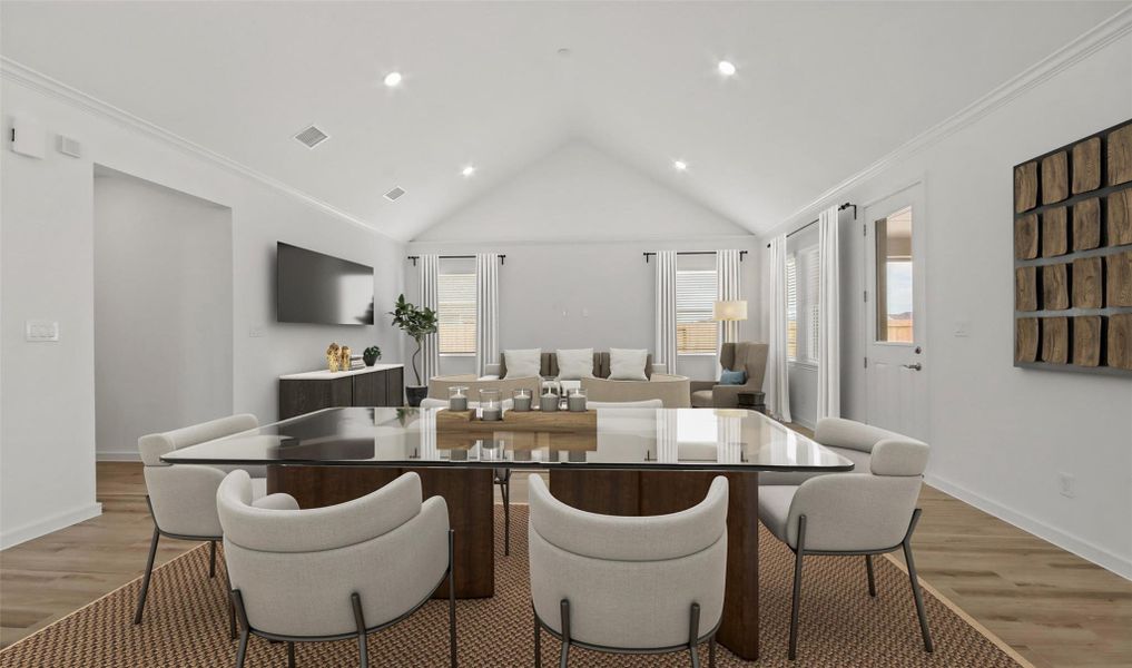 Open dining area and great room with high vaulted ceilings (*Photo not of actual home and used for illustration purposes only.) Open dining area and great room with high vaulted ceilings (*Photo not of actual home and used for illustration purposes only.)