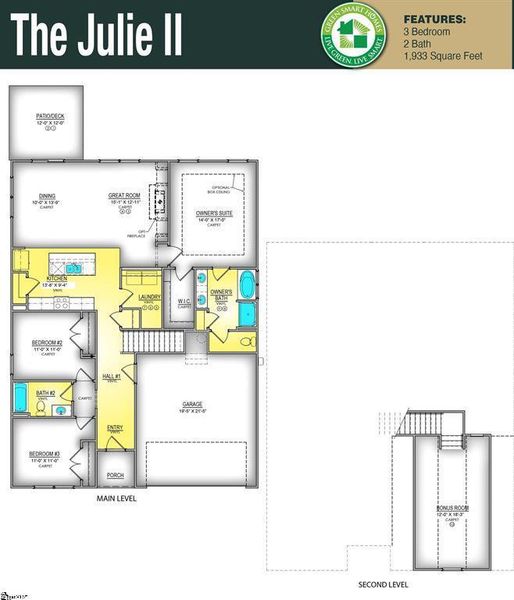 2D floor plan layout of this home in Springwood Grove, Central, SC (Image 2).