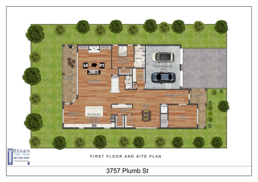 Artist Rendering of the First Floor and Site Plan.