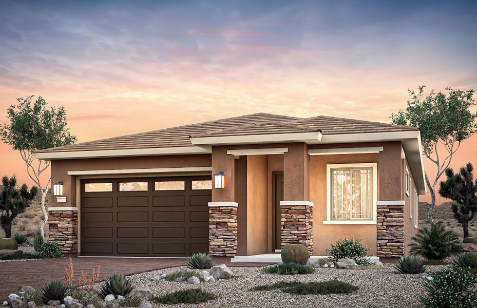Representative exterior photo of a completed home built from the Solitude by Pulte Homes in Regent Hills - Meadow Series, Buckeye, AZ (Image 1). Representative exterior photo of a completed home built from the Solitude by Pulte Homes in Regent Hills - Meadow Series, Buckeye, AZ (Image 1).