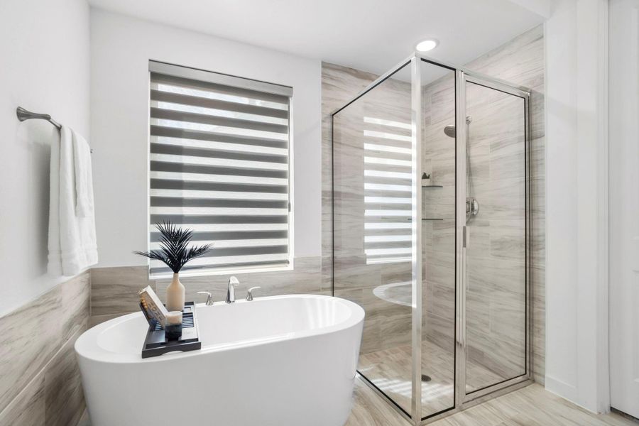 Free standing, deep, soaking tub with custom shade for privacy Free standing, deep, soaking tub with custom shade for privacy