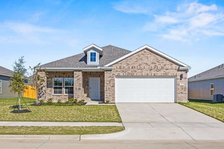 Front exterior of a new home in MiraVerde, Crowley, TX, highlighting curb appeal (Image 1). Front exterior of a new home in MiraVerde, Crowley, TX, highlighting curb appeal (Image 1).