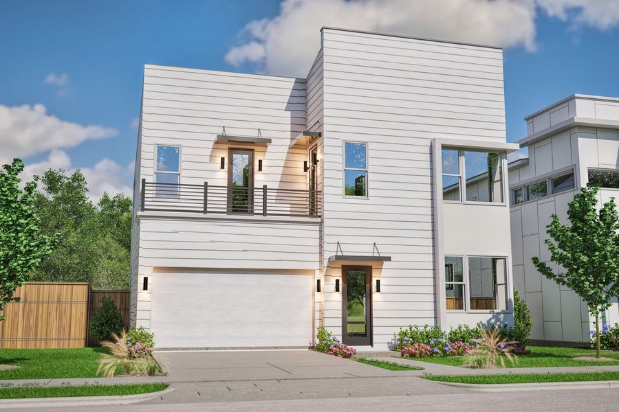 Front exterior of a new home in Agave, Austin, TX, highlighting curb appeal (Image 1).
