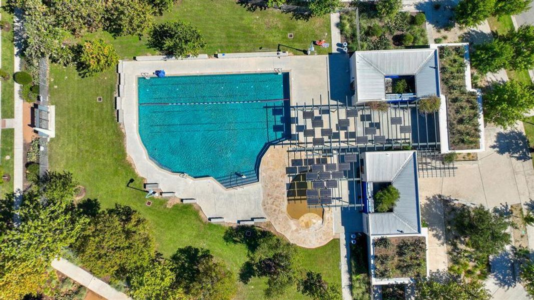 Drone / aerial view of a pool area
