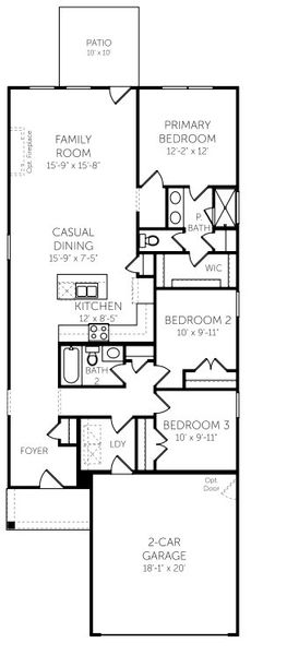 2D floor plan layout for the Bloomington - Single Family Homes by Dream Finders Homes in Enclave at The Settlement, Simpsonville, SC (Image 3).
