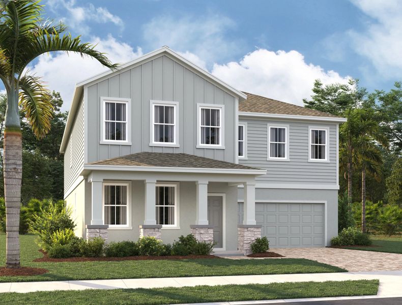 Representative exterior photo of a completed home built from the Griffin II by Ashton Woods in Ardisia Park Estate, New Smyrna Beach, FL (Image 16). Representative exterior photo of a completed home built from the Griffin II by Ashton Woods in Ardisia Park Estate, New Smyrna Beach, FL (Image 16).