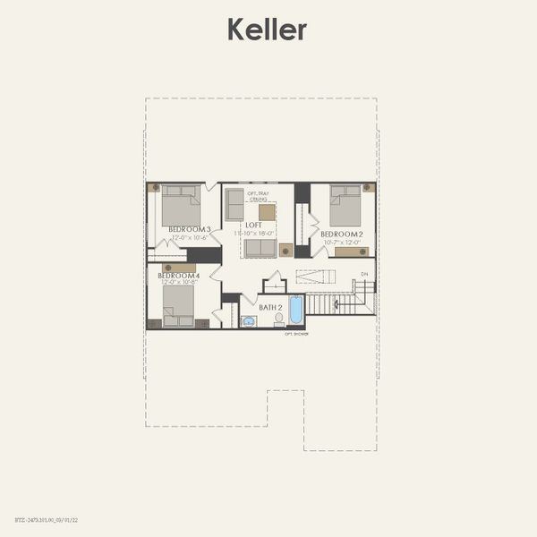 2D floor plan layout for the Keller by Pulte Homes in Sonoma Verde, Rockwall, TX (Image 5).