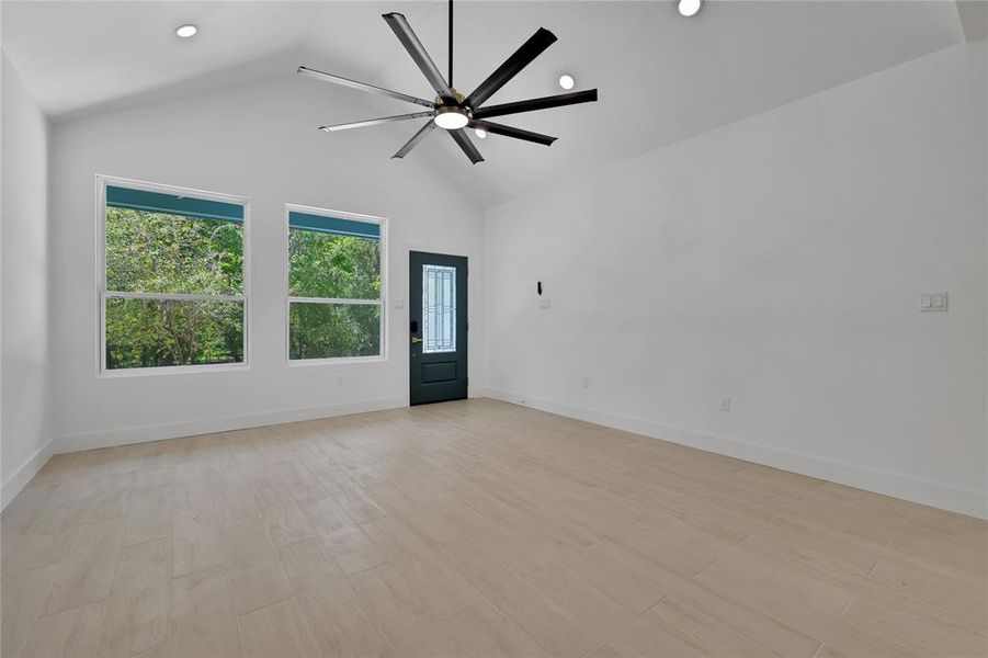 The two large windows in the living area provide plenty of natural light