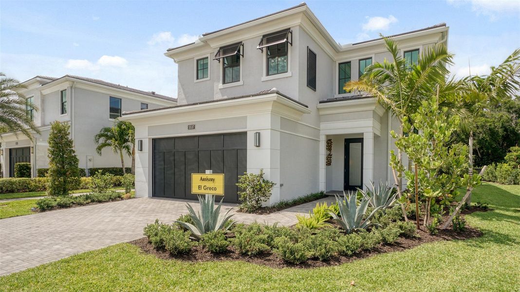 Front exterior of a new home in Artistry Palm Beach, Palm Beach, FL, highlighting curb appeal (Image 18).