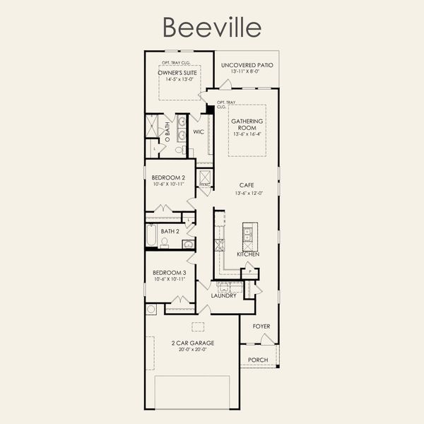 2D floor plan layout for the Beeville by Pulte Homes in Crosswinds, Kyle, TX (Image 3).