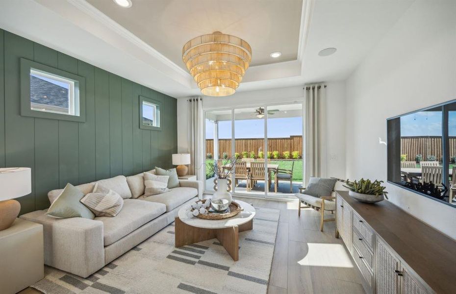 Gathering room with view of main living areas *Model Representation*