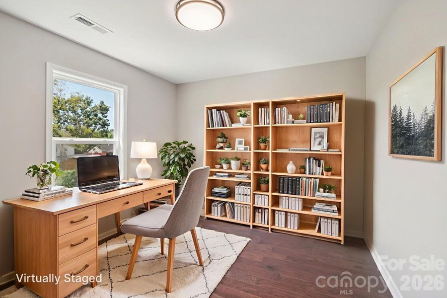 Secondary bedroom with office space staged virtually