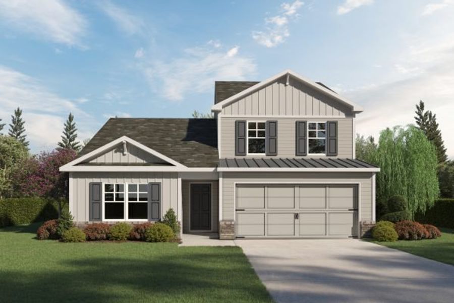 Representative exterior photo of a completed home built from the Maple by Kerley Family Homes in Pevensie Manor, Powder Springs, GA (Image 5). Representative exterior photo of a completed home built from the Maple by Kerley Family Homes in Pevensie Manor, Powder Springs, GA (Image 5).