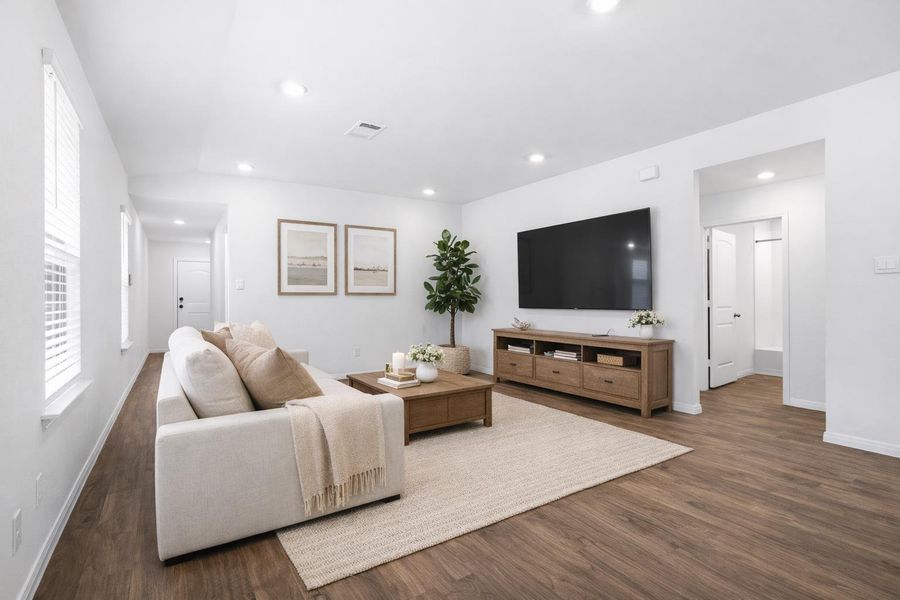 Built by DR Horton in 2023, this home feels nearly new with clean white interiors, luxury vinyl plank flooring, tall ceilings, recessed lighting. (virtually staged photo) Built by DR Horton in 2023, this home feels nearly new with clean white interiors, luxury vinyl plank flooring, tall ceilings, recessed lighting. (virtually staged photo)