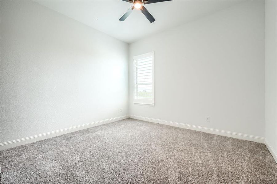 Unfurnished room with carpet flooring and a ceiling fan