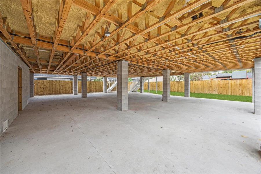 This backspace will be finished with hardie ceilings, recessed lighting, and is the perfect blank slate for additional open air entertaining. Photo as of 11/5/24