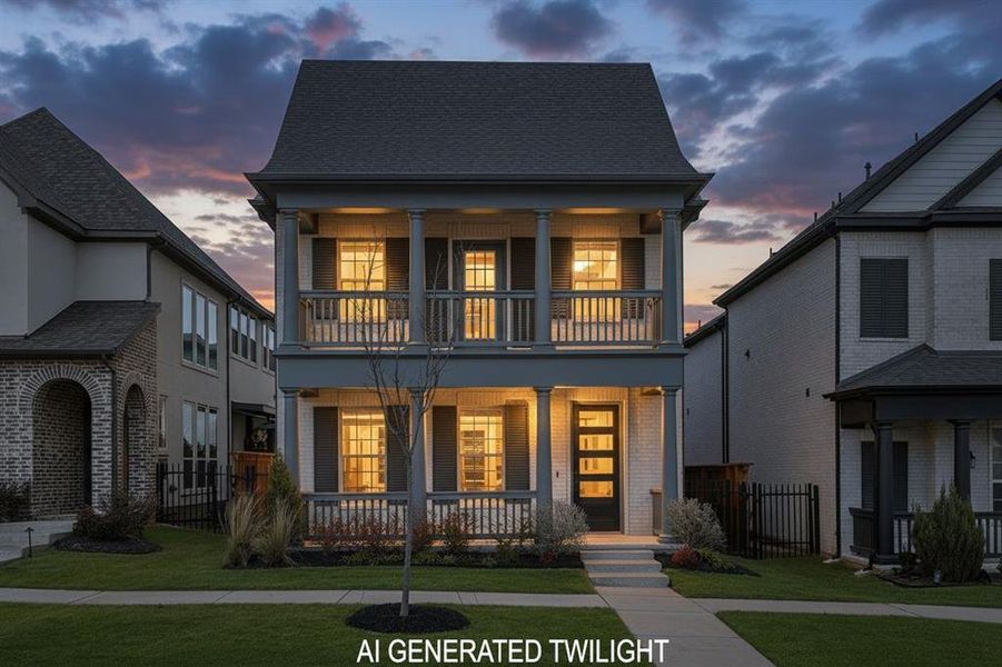 Front exterior of a new home in Fields Villas - Darling Homes, Frisco, TX, highlighting curb appeal (Image 21).