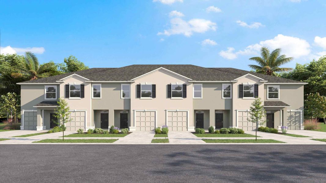 Front exterior of a new home in Westwood, Land O' Lakes, FL, highlighting curb appeal (Image 2). Front exterior of a new home in Westwood, Land O' Lakes, FL, highlighting curb appeal (Image 2).