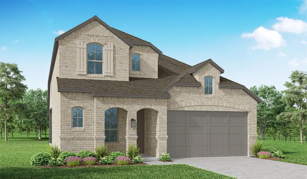 Front exterior of a new home in Midline, Webster, TX, highlighting curb appeal (Image 1). Front exterior of a new home in Midline, Webster, TX, highlighting curb appeal (Image 1).