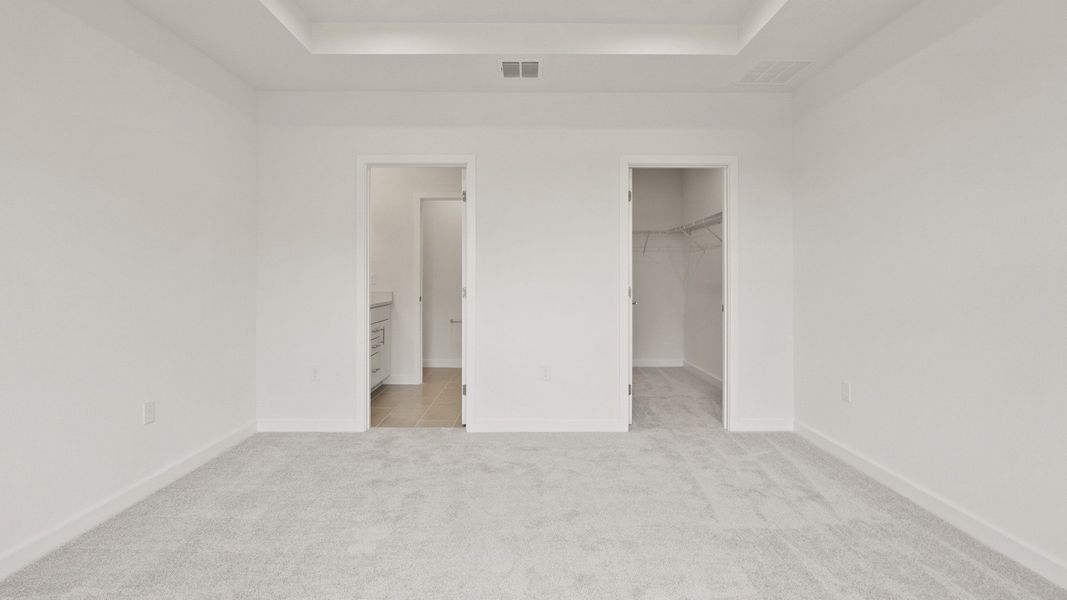 Spacious primary Suite with en suite bath and walk-in closet in the Flagler by DRB Homes in Hamilton Bluff Spacious primary Suite with en suite bath and walk-in closet in the Flagler by DRB Homes in Hamilton Bluff