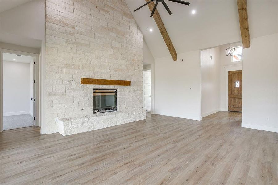Wood beams compliment the vaulted ceilings.