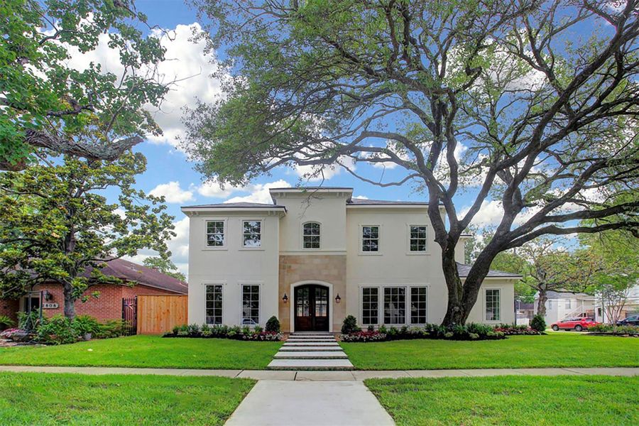 Front exterior of a new home in , Southside Place, TX, highlighting curb appeal (Image 1).