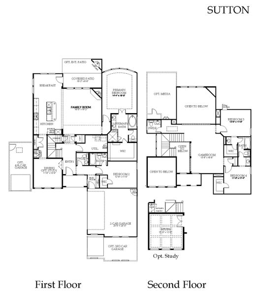 2D floor plan layout for the Sutton by Windsor Homes in Nelson Lake Estates, Rockwall, TX (Image 7).