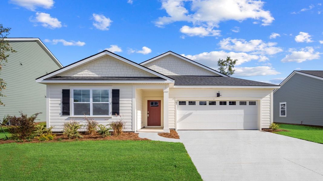 Front exterior of a new home in Laurel Grove, Guyton, GA, highlighting curb appeal (Image 1).