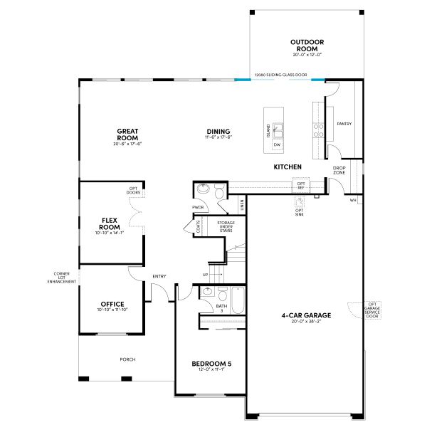 Floor 1: Sliding Glass Door Option