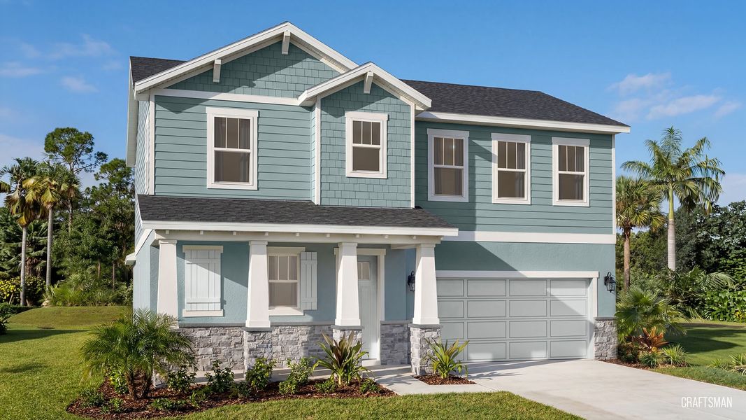 Representative exterior photo of a completed home built from the Mangrove by DRB Homes in Beacon Park, Hudson, FL (Image 20).