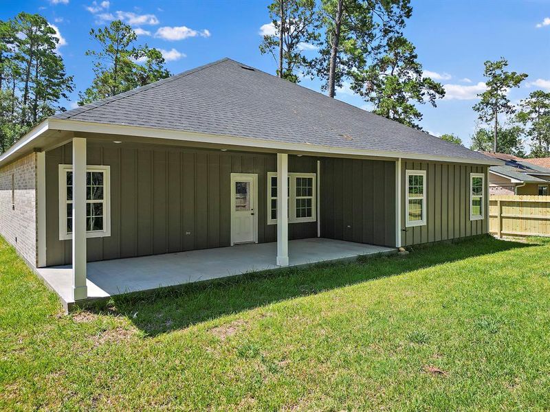 The covered patio is designed to be a comfortable extension of your home, with room for a outdoor kitchen or barbeque pit and outdoor seating.