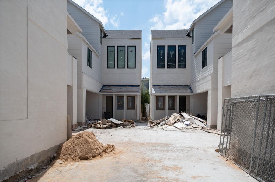 View of the patio community from the shared driveway off Chevy Chase Dr.