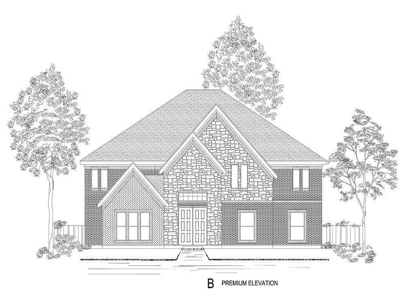 Representative exterior photo of a completed home built from the Emerald R (w/Media) by First Texas Homes in Collinsbrook Farm, Frisco, TX (Image 5). Representative exterior photo of a completed home built from the Emerald R (w/Media) by First Texas Homes in Collinsbrook Farm, Frisco, TX (Image 5).