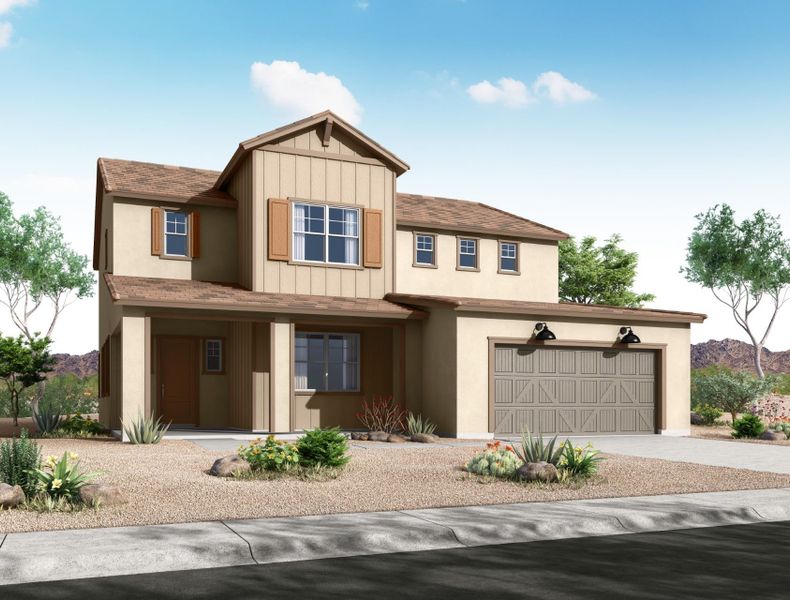 Representative exterior photo of a completed home built from the Sycamore by William Ryan Homes in Silver Cross, San Tan Valley, AZ (Image 2). Representative exterior photo of a completed home built from the Sycamore by William Ryan Homes in Silver Cross, San Tan Valley, AZ (Image 2).