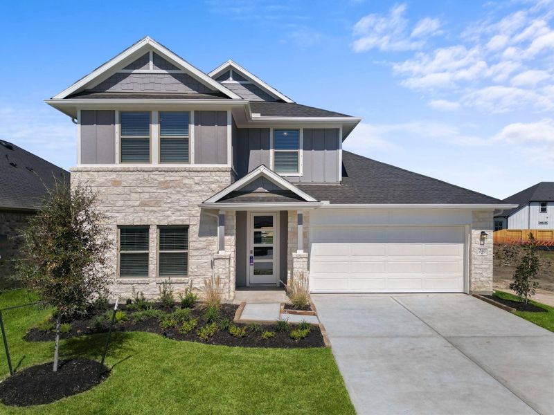 Front exterior of a new home in Laurel Landing, Alvin, TX, highlighting curb appeal (Image 20).