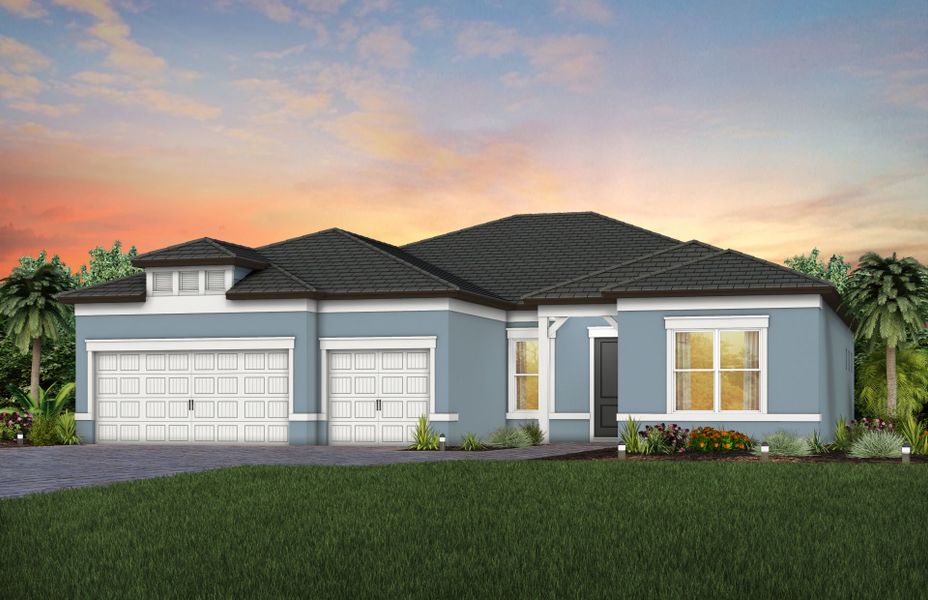 Representative exterior photo of a completed home built from the Stellar by Del Webb in Del Webb Explore North River Ranch, Parrish, FL (Image 22). Representative exterior photo of a completed home built from the Stellar by Del Webb in Del Webb Explore North River Ranch, Parrish, FL (Image 22).