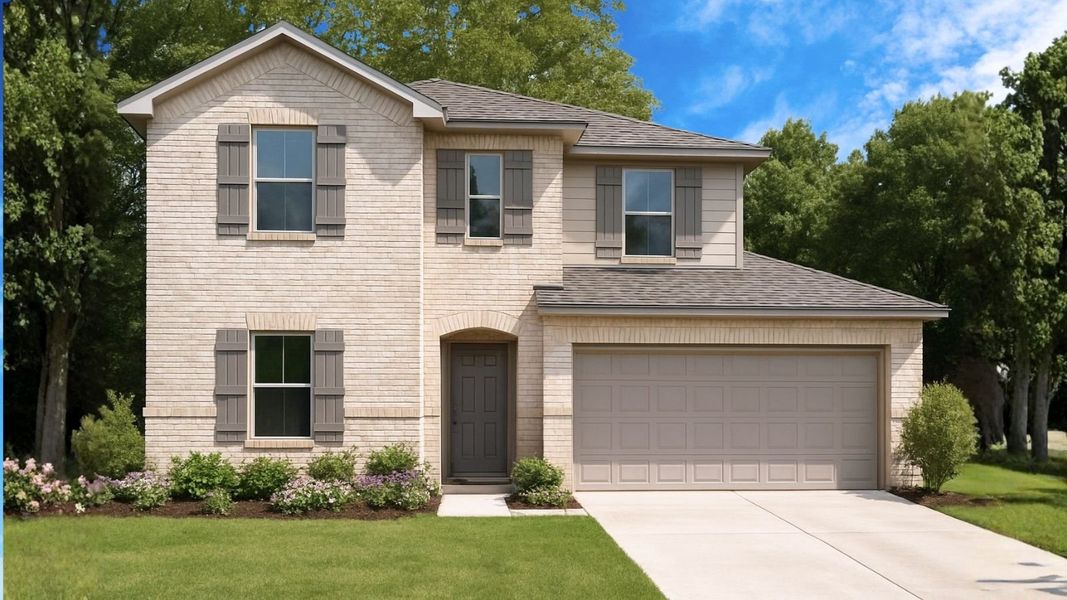 Representative exterior photo of a completed home built from the Naples by D.R. Horton in Sunterra Lakes, Brookshire, TX (Image 1). Representative exterior photo of a completed home built from the Naples by D.R. Horton in Sunterra Lakes, Brookshire, TX (Image 1).
