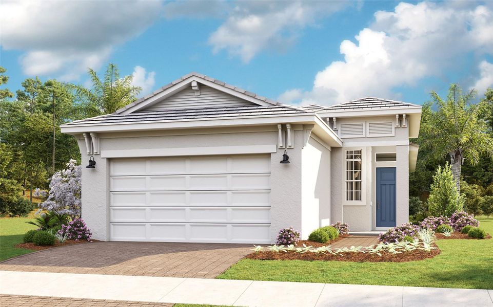 Front exterior of a new home in Cresswind Palm Beach at Westlake, Westlake, FL, highlighting curb appeal (Image 1). Front exterior of a new home in Cresswind Palm Beach at Westlake, Westlake, FL, highlighting curb appeal (Image 1).