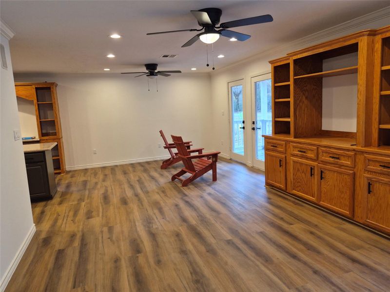 Living room and built in cabinets
