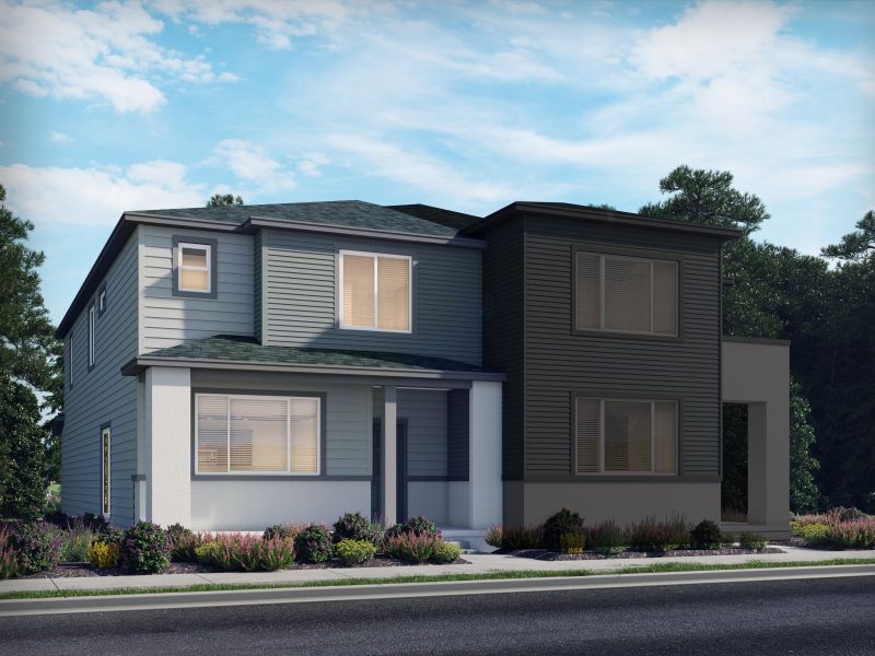 Representative exterior photo of a completed home built from the The Silverton by Meritage Homes in York Station, Thornton, CO (Image 2). Representative exterior photo of a completed home built from the The Silverton by Meritage Homes in York Station, Thornton, CO (Image 2).