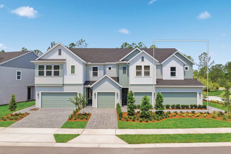Representative exterior photo of a completed home built from the The Creekbend by David Weekley Homes in Preserve at The Cays – The Harbor Series, Daytona Beach, FL (Image 1). Representative exterior photo of a completed home built from the The Creekbend by David Weekley Homes in Preserve at The Cays – The Harbor Series, Daytona Beach, FL (Image 1).