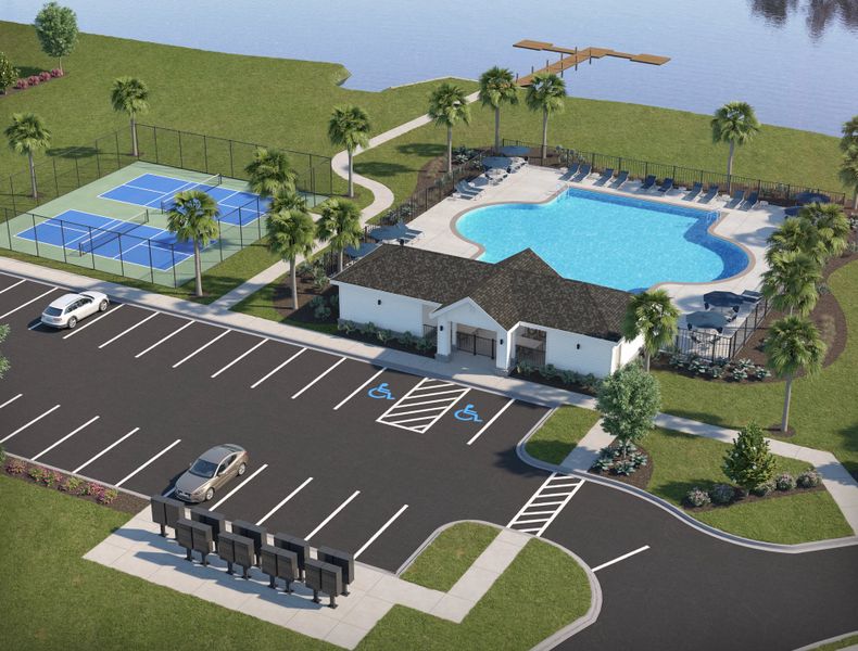 Dive into resort-style amenities including swimming pool, cabana, and pickleball courts