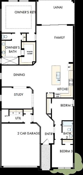 2D floor plan layout of this home in Oakfield at Mount Dora Cottage Series, Mount Dora, FL (Image 2). 2D floor plan layout of this home in Oakfield at Mount Dora Cottage Series, Mount Dora, FL (Image 2).