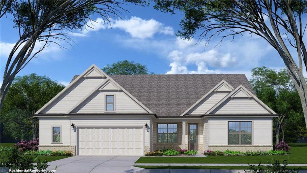 Front exterior of a new home in Soleil Summit Chase, Snellville, GA, highlighting curb appeal (Image 1). Front exterior of a new home in Soleil Summit Chase, Snellville, GA, highlighting curb appeal (Image 1).