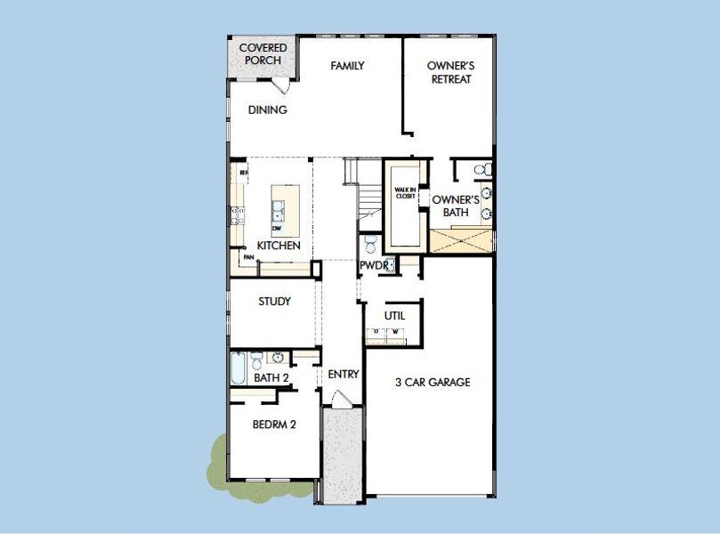 2D floor plan layout for the The Linnea by David Weekley Homes in Meyer Ranch – Select Reserve Series, Canyon Lake, TX (Image 4). 2D floor plan layout for the The Linnea by David Weekley Homes in Meyer Ranch – Select Reserve Series, Canyon Lake, TX (Image 4).